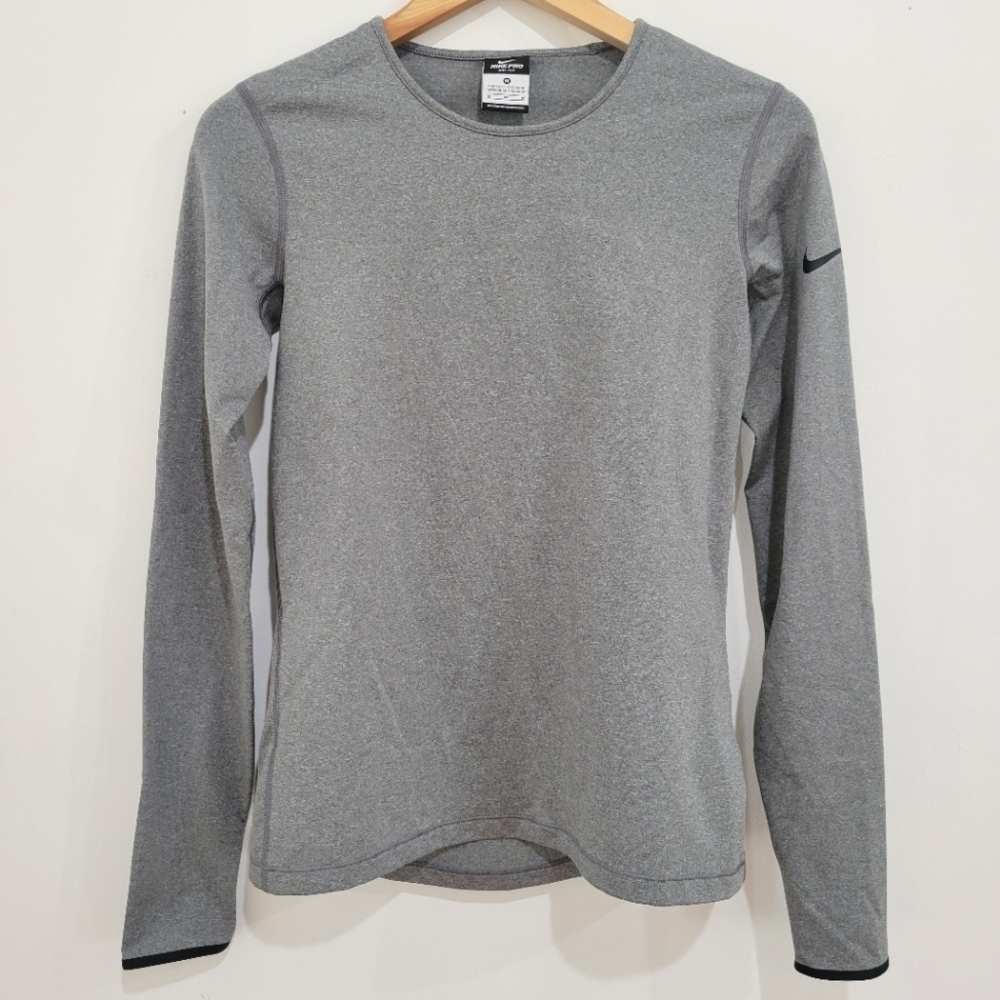 Nike Pro Womens Dri Fit Long Sleeve Shirt Heather Gray Hyperwarm Training size M